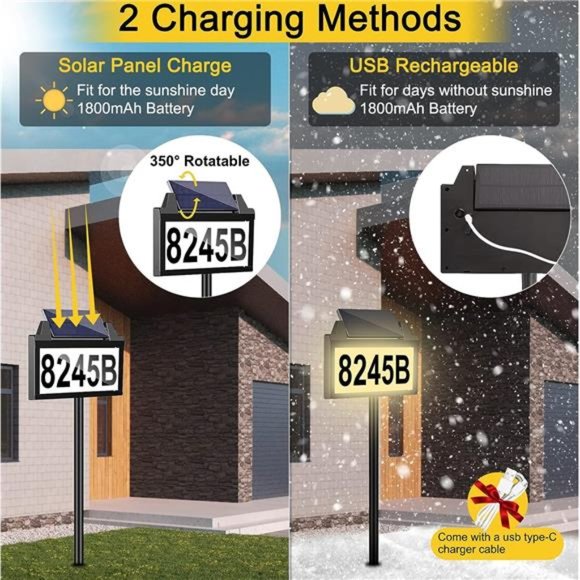 Solar Address Sign,House Number for Outside Rechargeable LED Illuminated Lighted - Picture 4 of 6